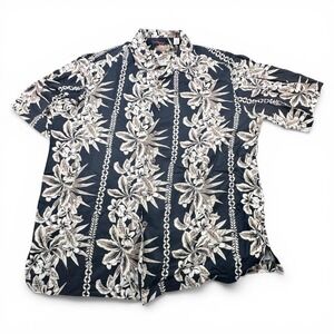 Caribbean Shirt Mens Large Floral Hawaiian Silk Cotton Button Up Casual